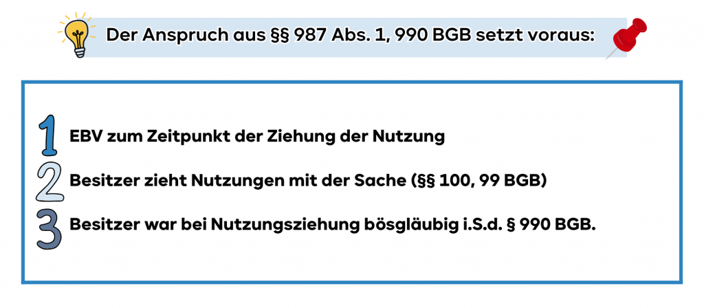 Der Anspruch aus §§ 987 Abs. 1, 990 BGB setzt folgendes Schema voraus.