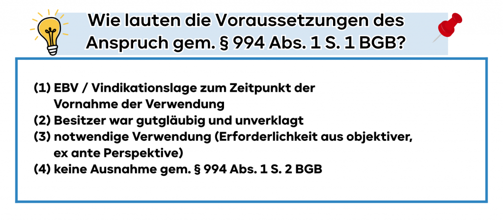 Wie lauten die Voraussetzungen des Anspruch gem. § 994 Abs. 1 S. 1 BGB?