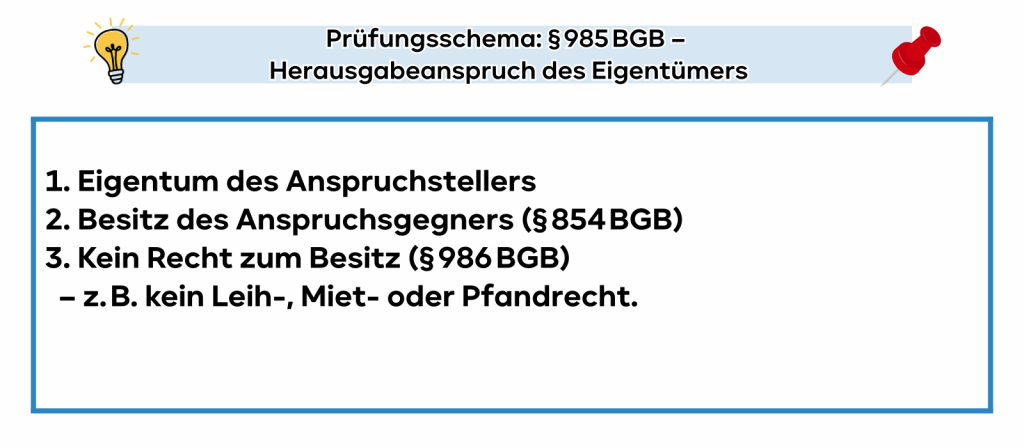 Prüfungsschema: § 985 BGB – Herausgabeanspruch des Eigentümers