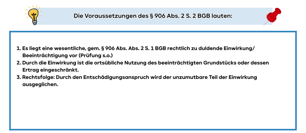 Schema Die Voraussetzungen des § 906 Abs. 2 S. 2 BGB lauten