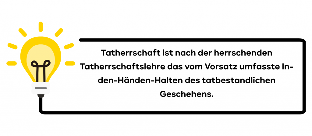 Tatherrschaft ist nach der herrschenden Tatherrschaftslehre das vom Vorsatz umfasste In-den-Händen-Halten des tatbestandlichen Geschehens.
