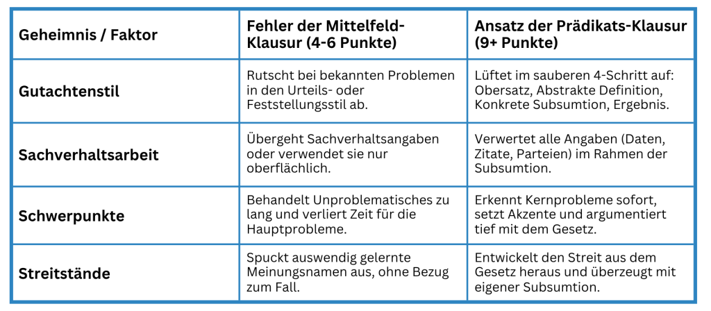 Unterschied 4 Punkte und Prädikat in Jura Klausur