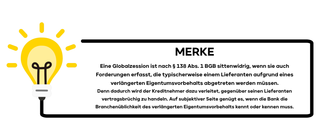 Die Kollision der Globalzession mit dem verlängerten Eigentumsvorbehalt
